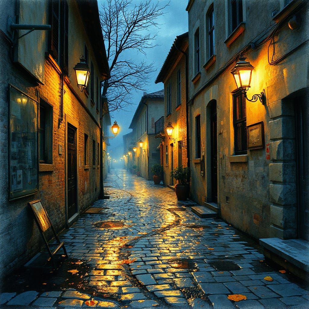 Glowing Alleyway after Midnight Storm