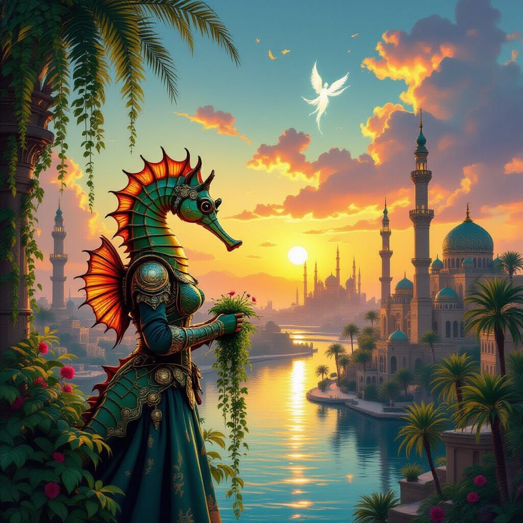 Steampunk Seahorse Gardener in Hanging Gardens