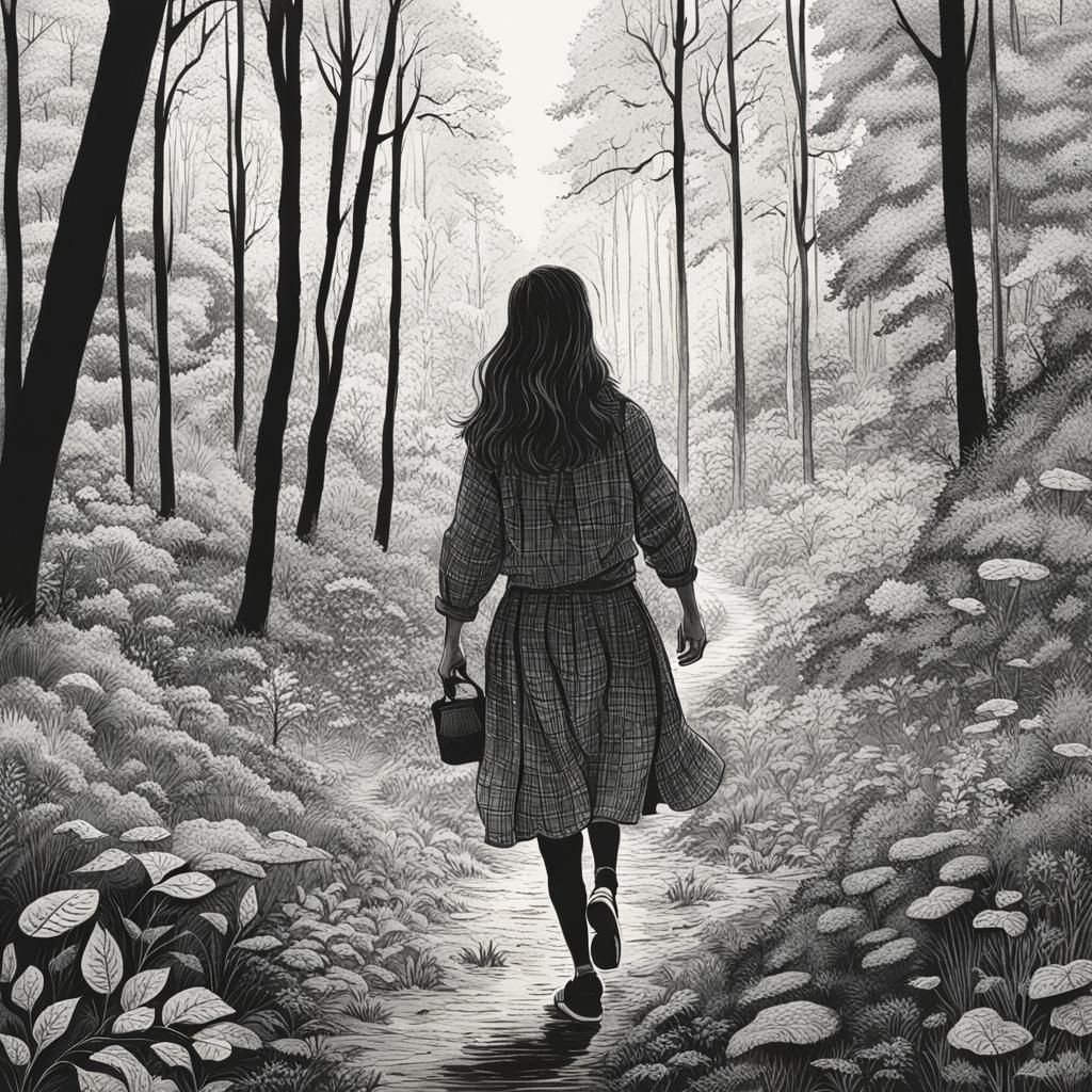 Girl Walking Through Forest in Sunlight