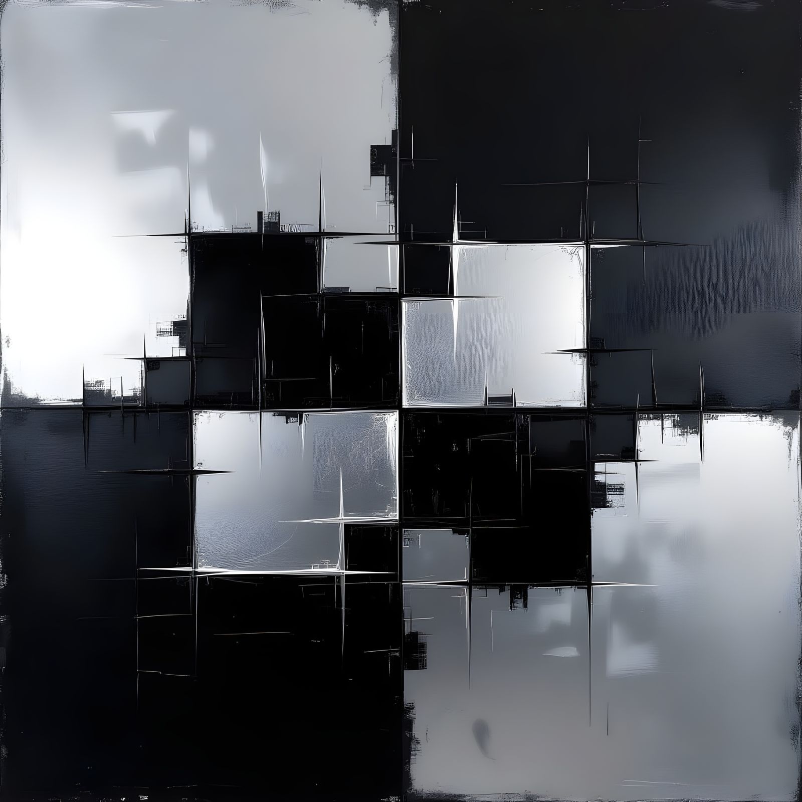 Modern Abstract Painting With Black and Silver Textures