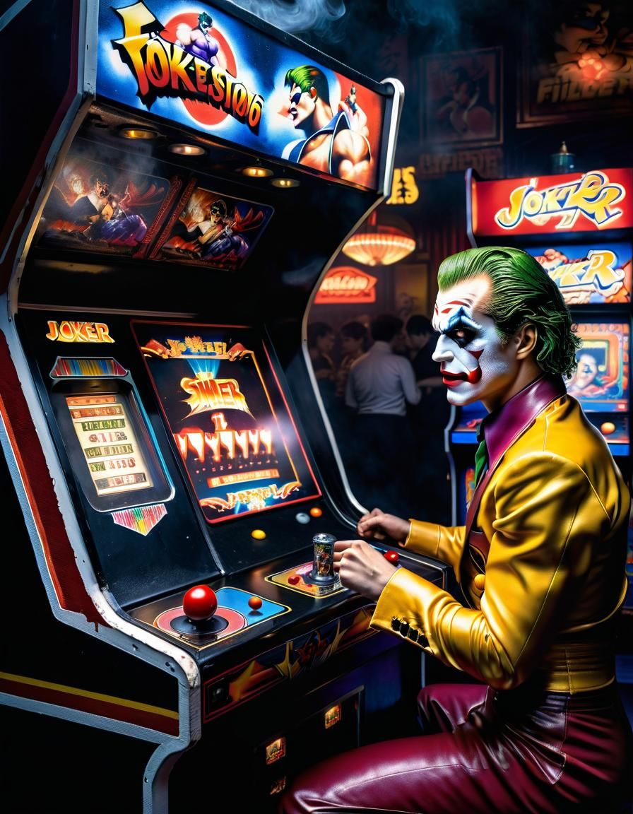 Joker Plays Street Fighter in Tokyo Arcade, Pointillism