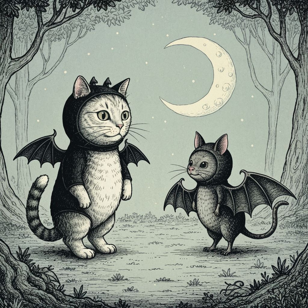 Cat in Bat Costume Meets Bat in Cat Costume