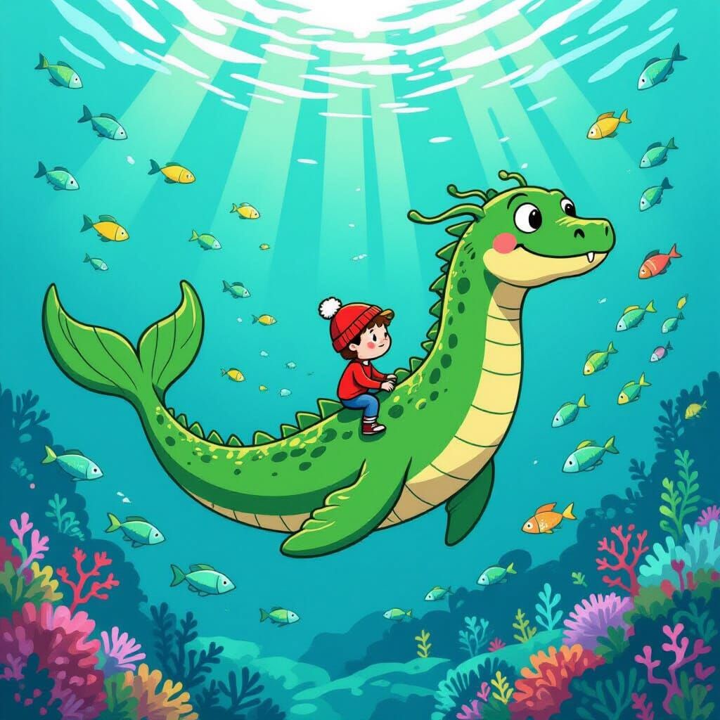 Sea Serpent Cecil & Boy Explore Vibrant Ocean