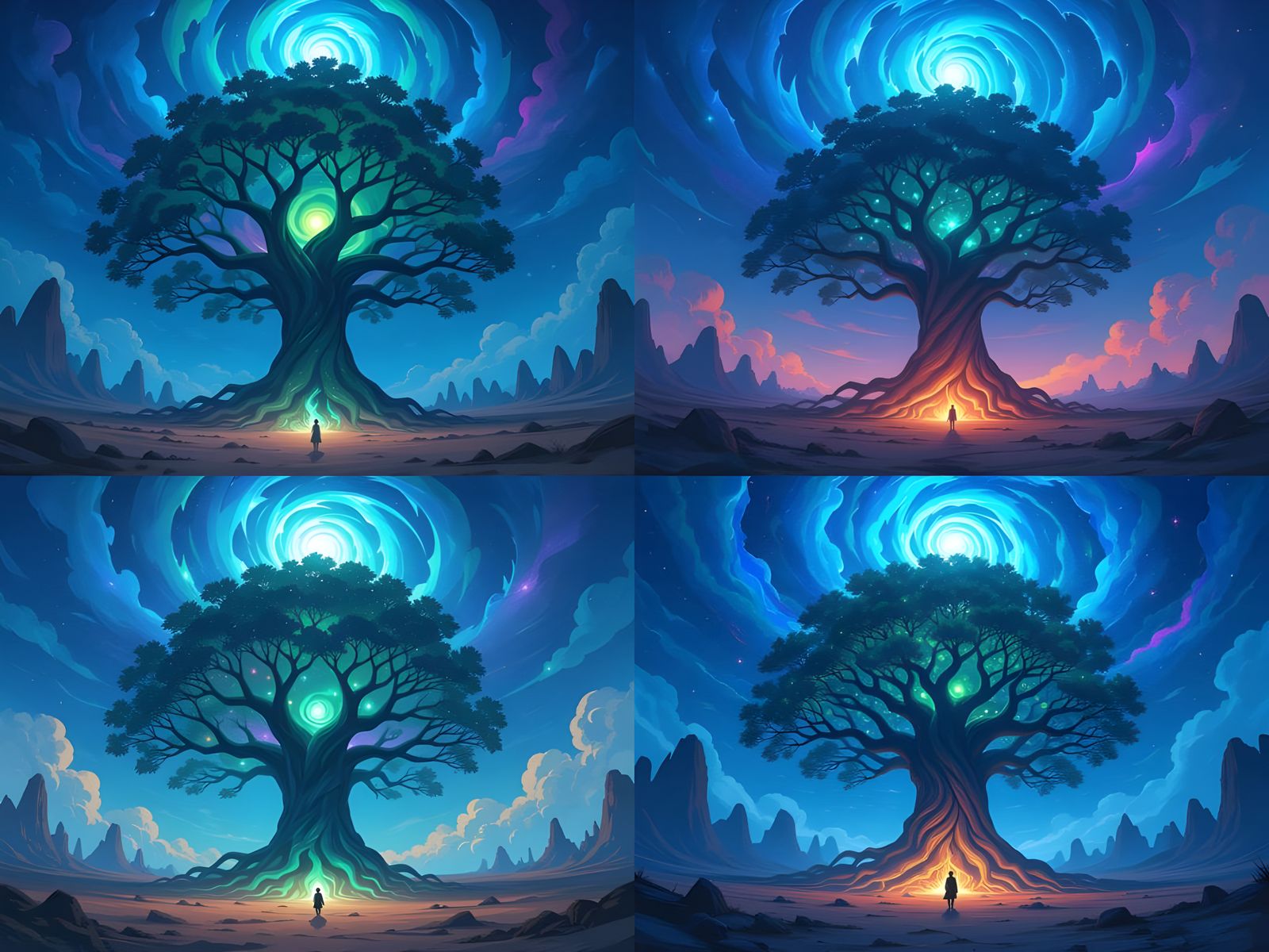 Cosmic Bioluminescent Tree in Dark Fantasy Style