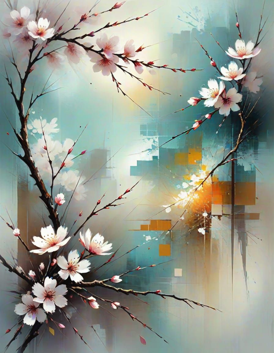 Surreal Cherry Blossom Explosion in Anime Style