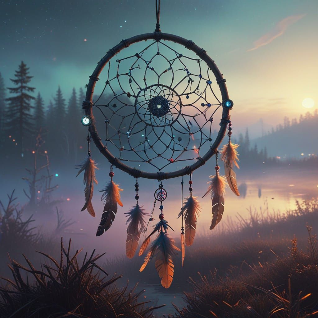 Whimsical Dreamcatcher Glows in Futuristic Moonlight