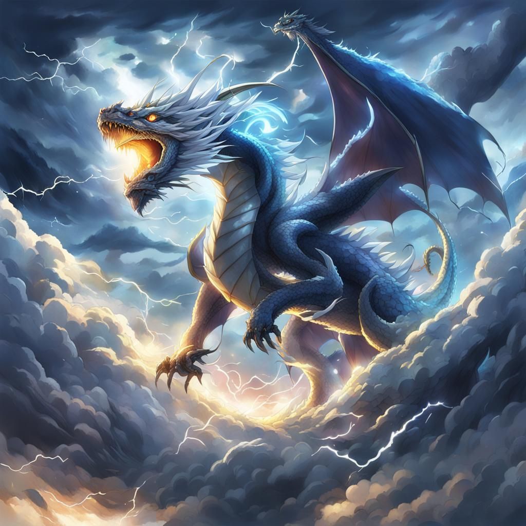 Dragon Soaring Through Stormy Sky in Anime Style