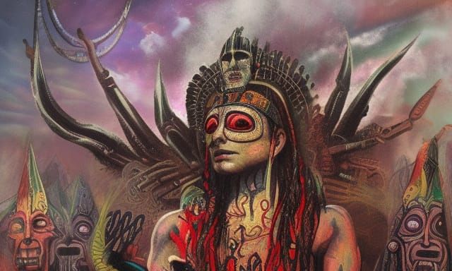 Aztec Sacrifice: Dark Psychedelic Horror Concept Art