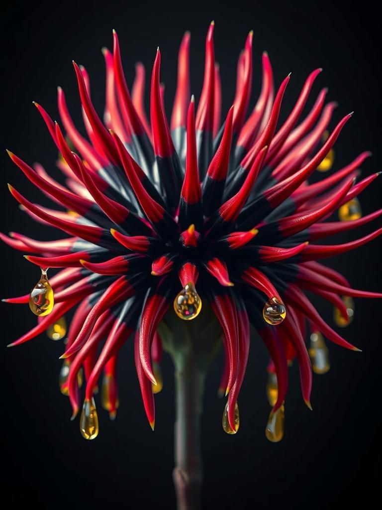 Mysterious Sci-Fi Flower with Red Thorns