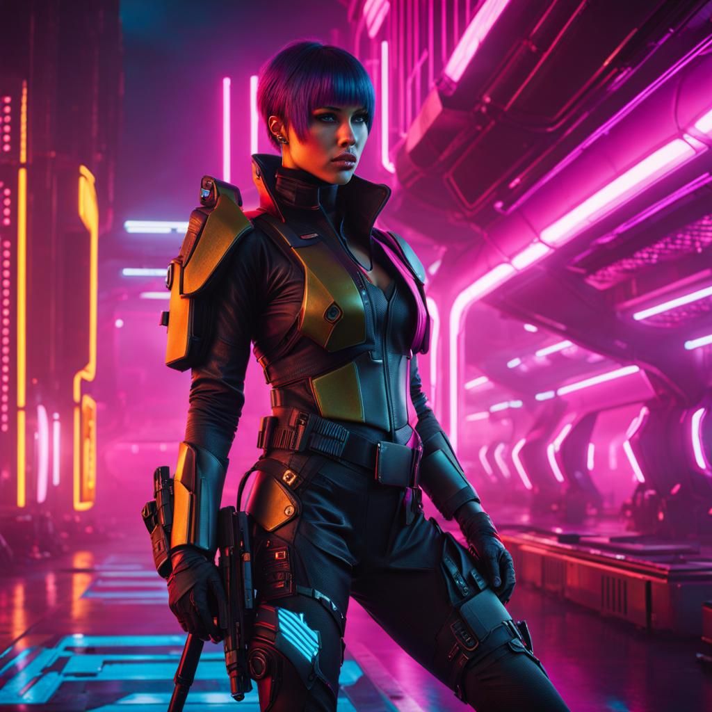 Futuristic Female Soldier in Cyberpunk Armor