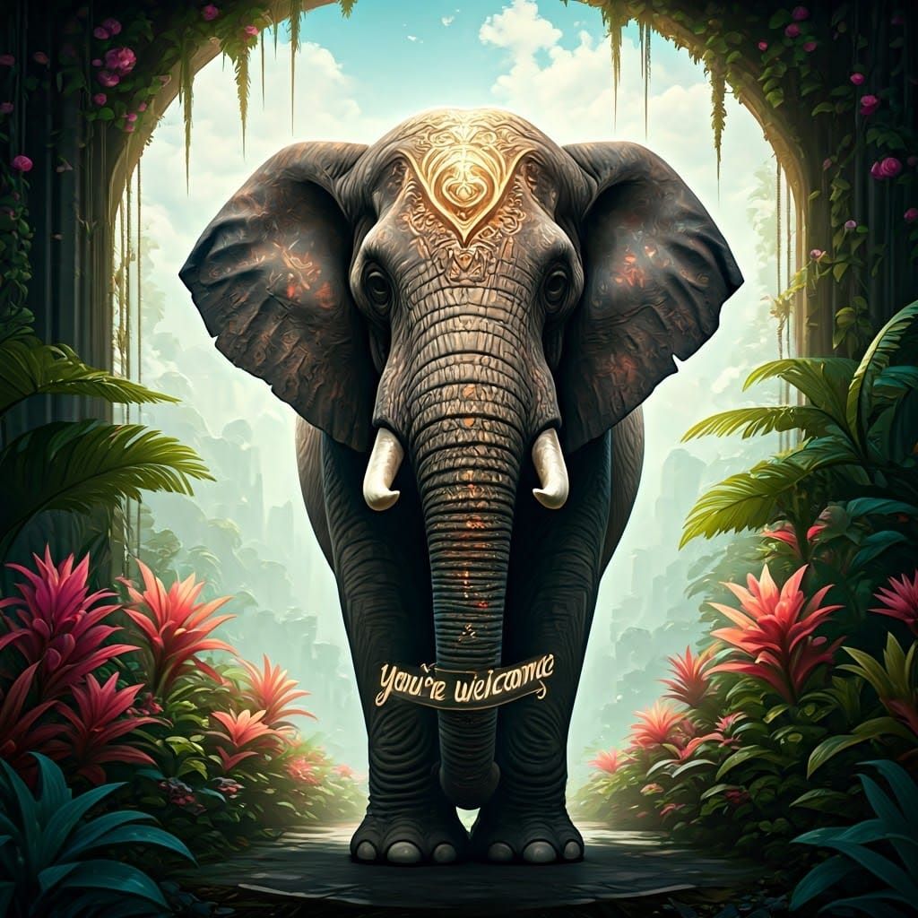 Majestic Elephant in Vibrant Jungle Landscape