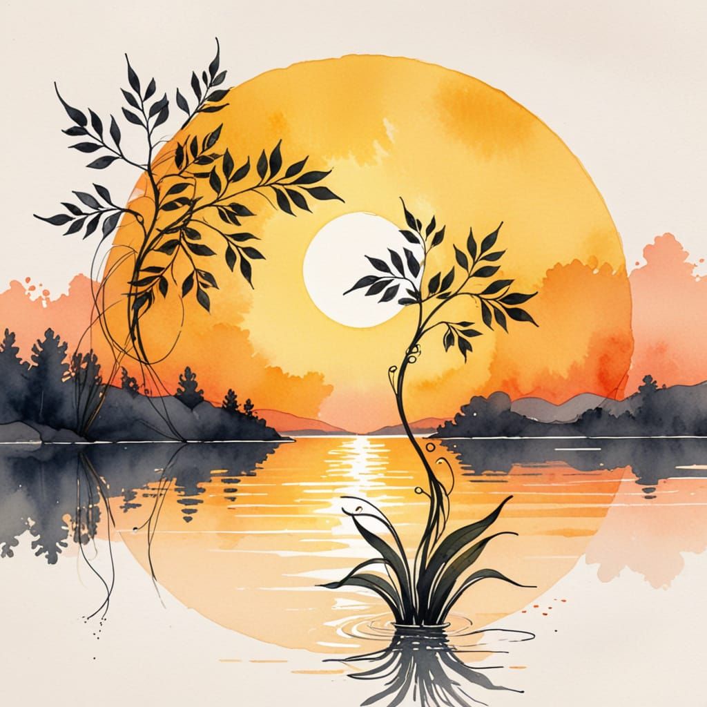 Zen Yellow Circle Plant at Sunset