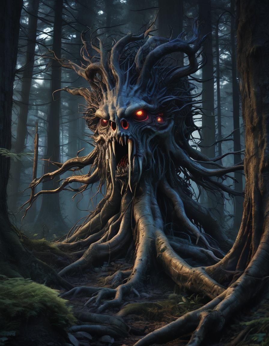 Terrifying Tree Monster in Eerie Forest