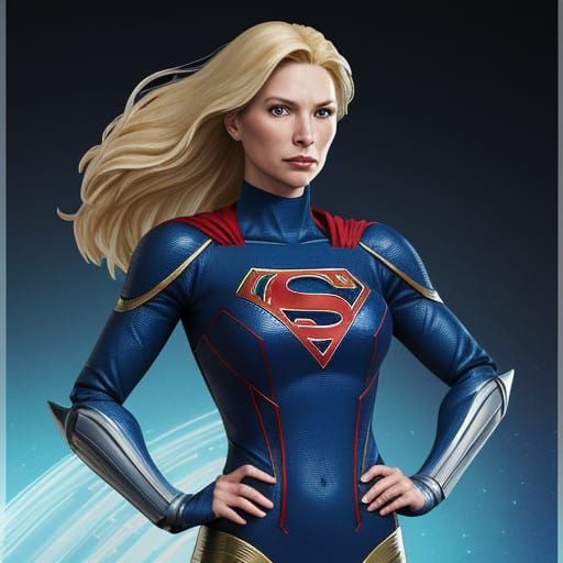 Vintage Supergirl in Futuristic Armor, Dynamic Pose