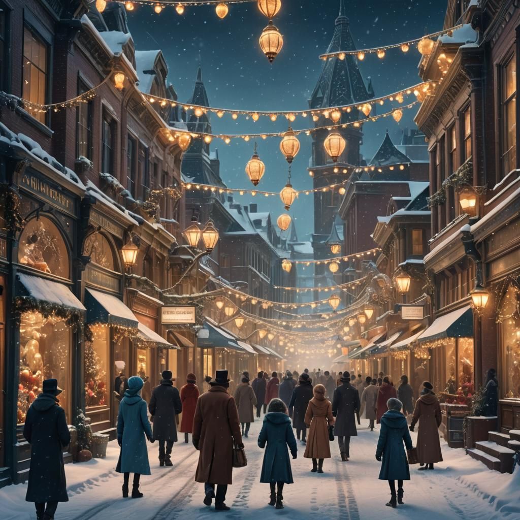 Festive Alien Christmas Scene in Art Deco Style