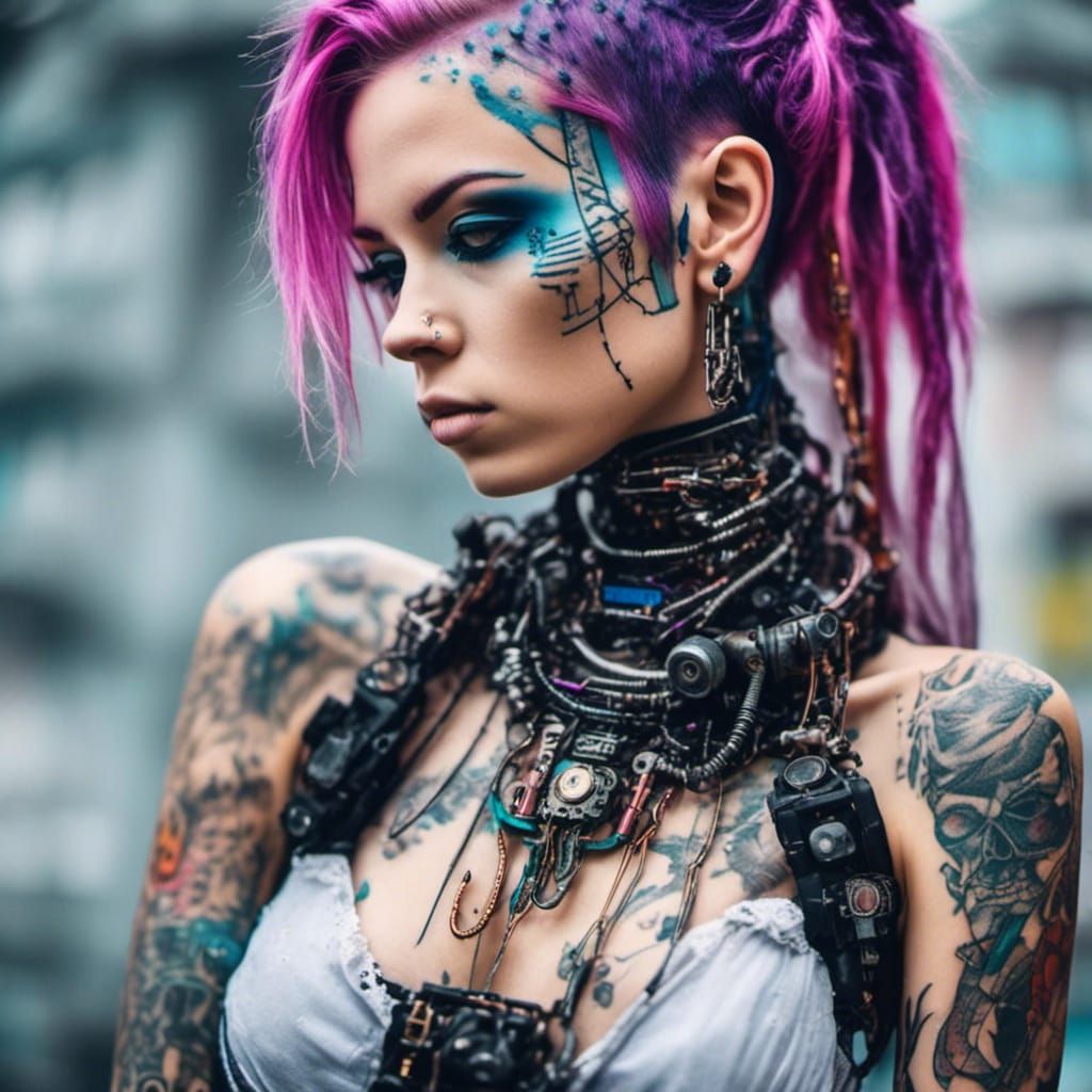 Cybergoth Woman Portrait with Cyberpunk Style