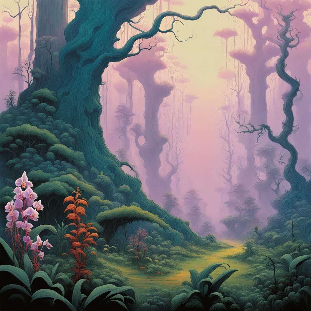 Surreal Forest Landscape in Roger Dean Style