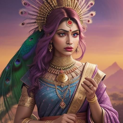 Peacock Haired Woman Portrait in Digital Matte Painting