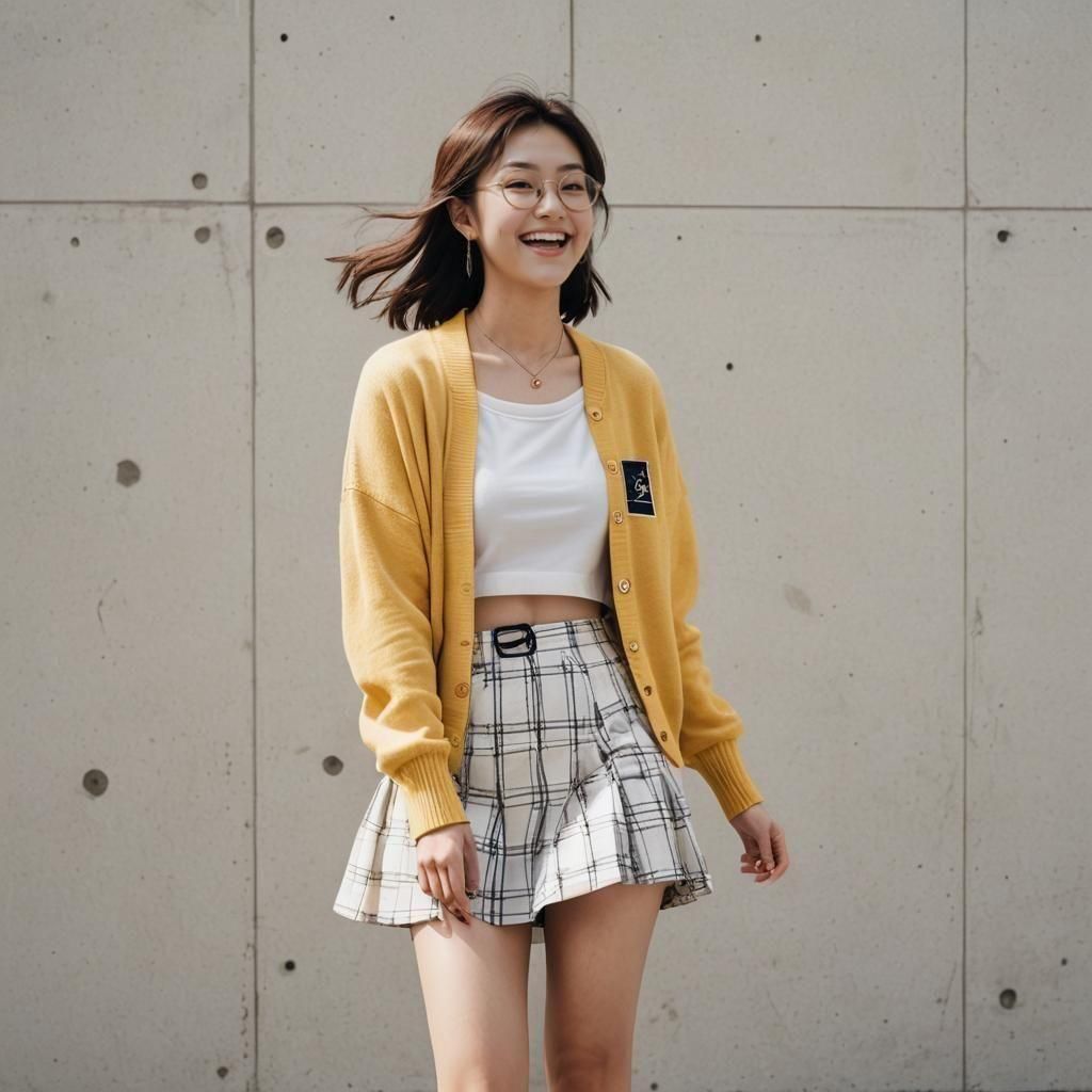 Japanese Girl in Space with Yellow Crop Top