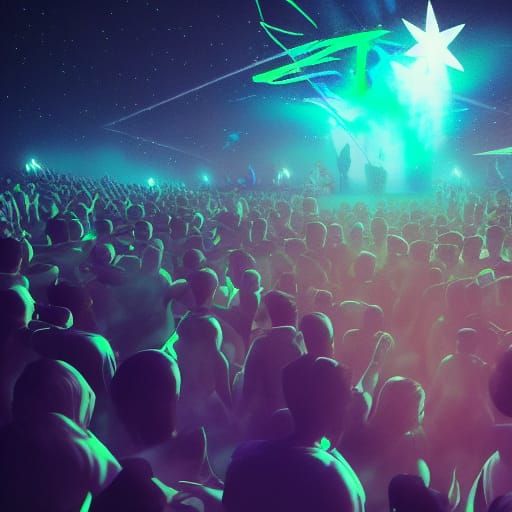Rave Party Under Starlight: Digital Art in Octane Render