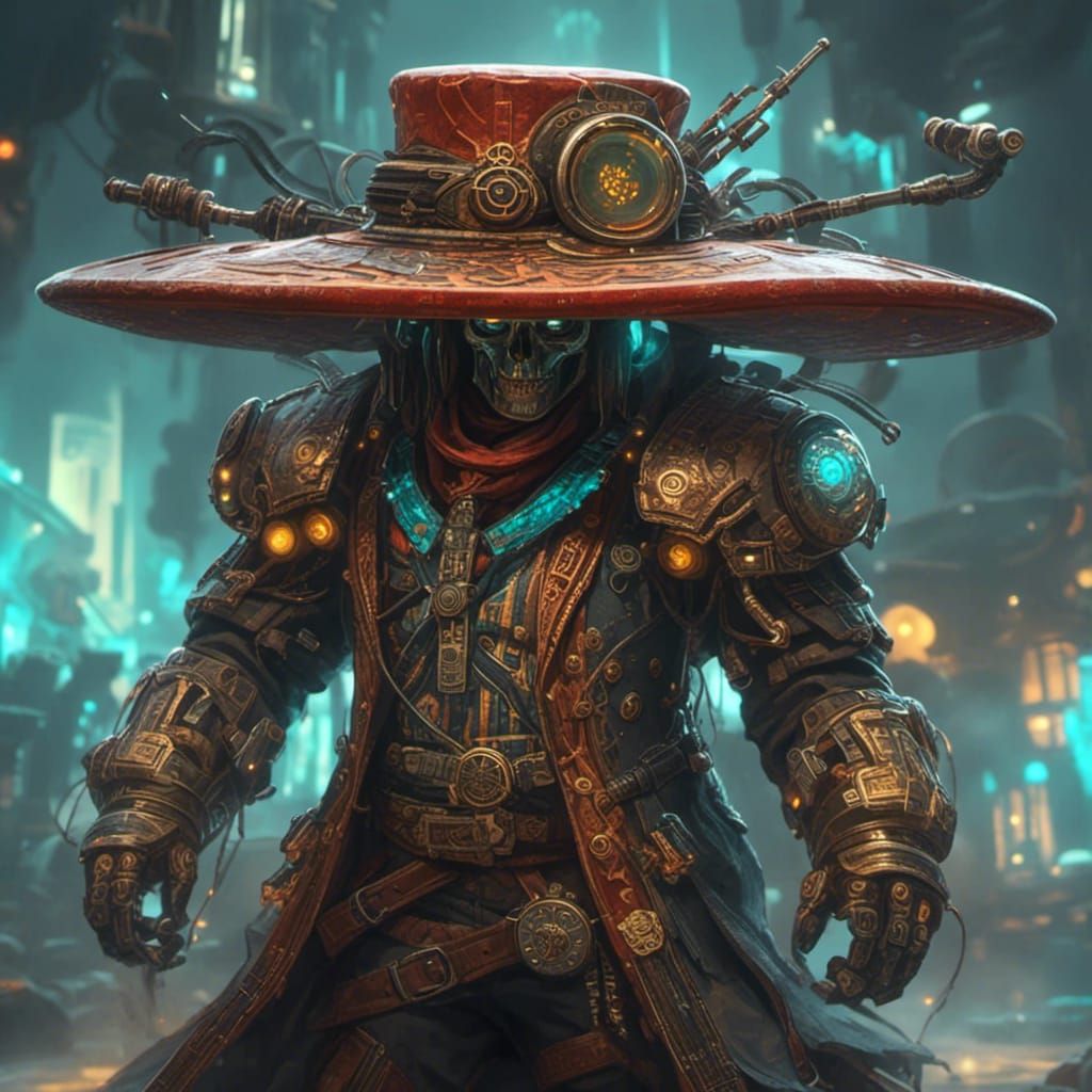 Cybernetic Gaucho Sombrero in Cyberpunk Style