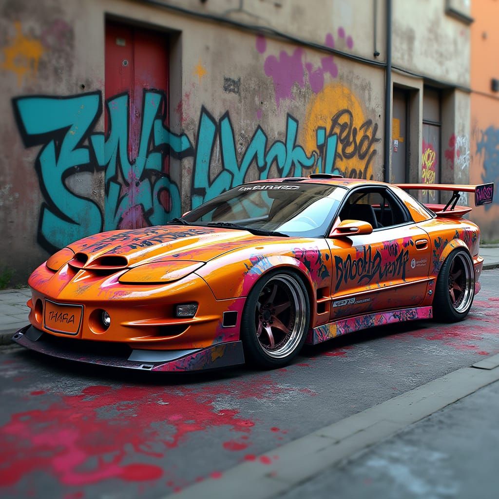 Rear-Engine Wide Body Trans Am in Gritty Graffiti Style
