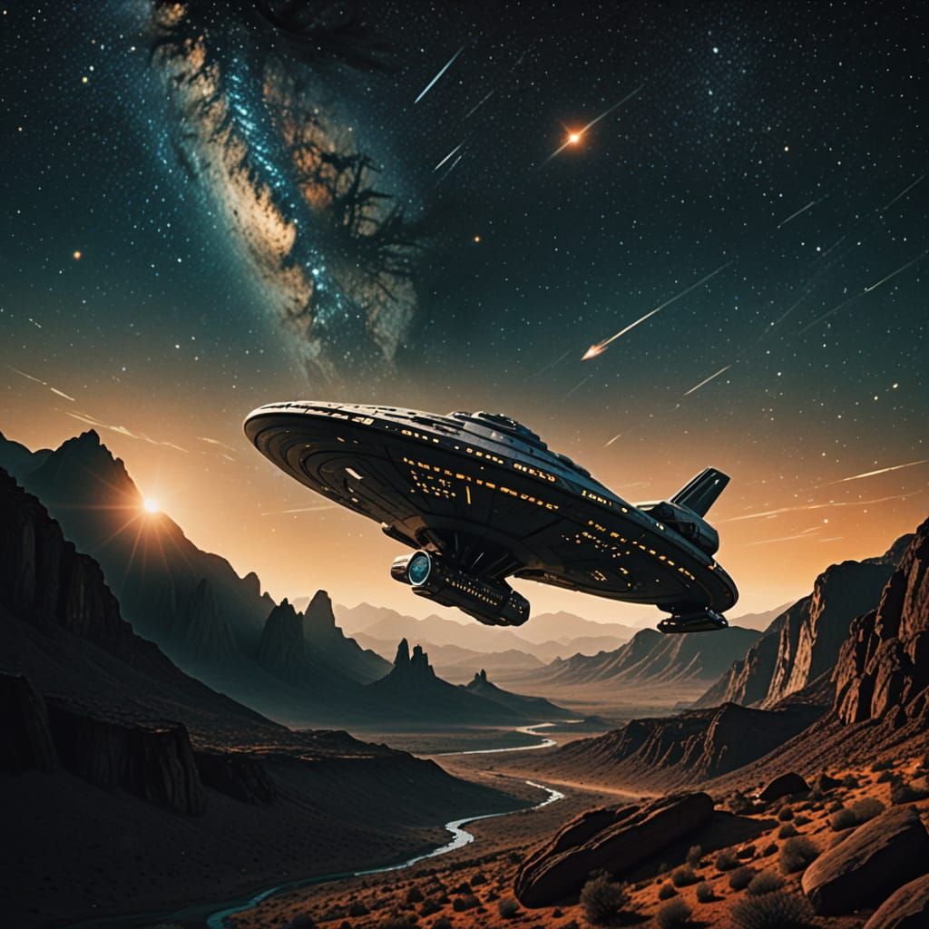 Gigantic Star Trek-Style Spaceship Descends Upon Rocky Plane...