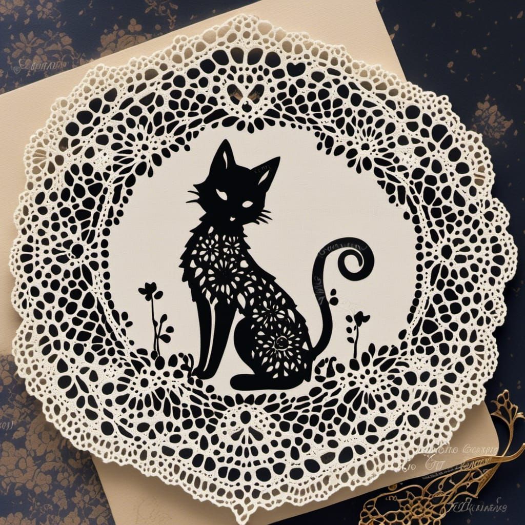 Antique Lace Cat Silhouette