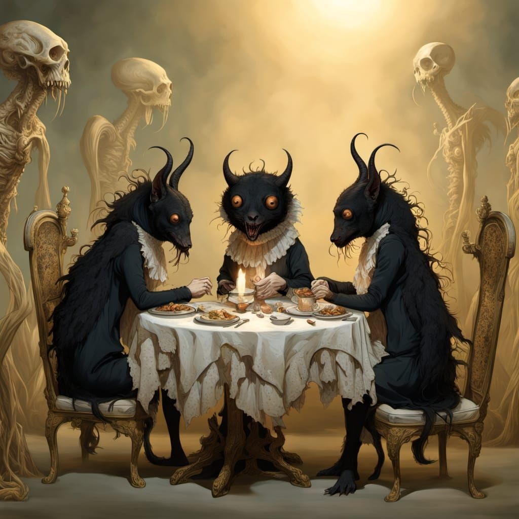 Surreal Horror: Larvae Feast in Flickering Candlelight