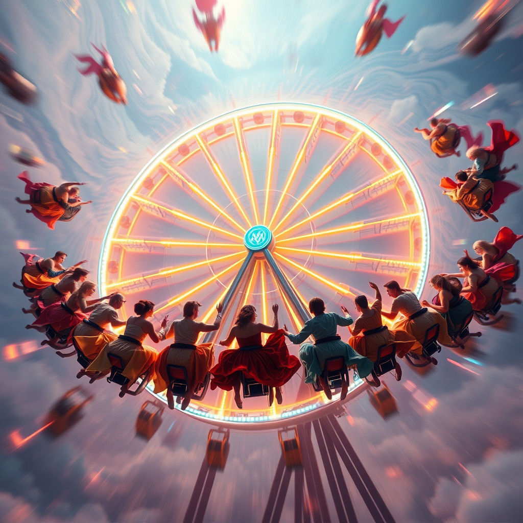 Ethereal Wheel with Flowing Riders in a Swirling Aura