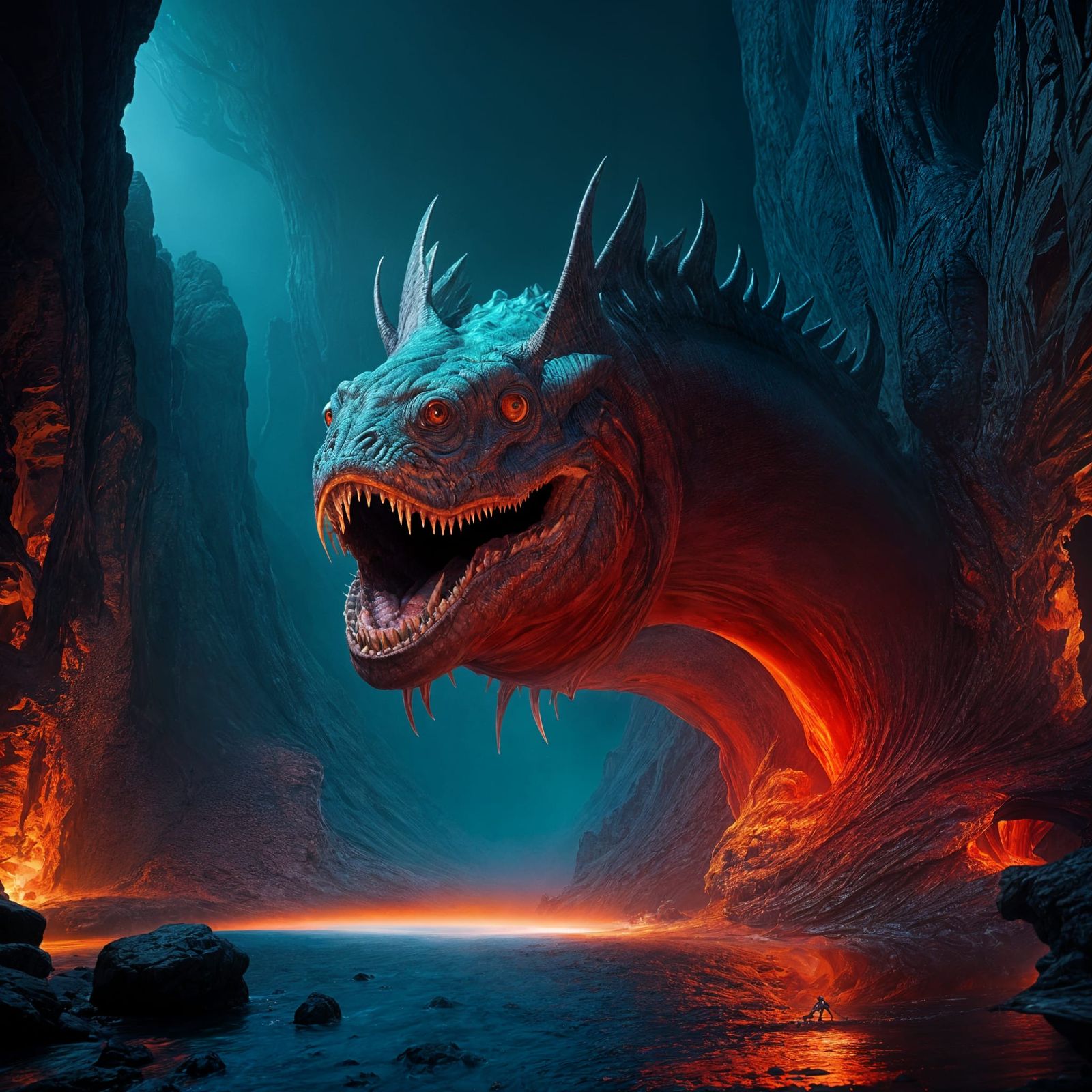 Ichtio-Sapien Riding a Sea Monster in Dark Fantasy Style