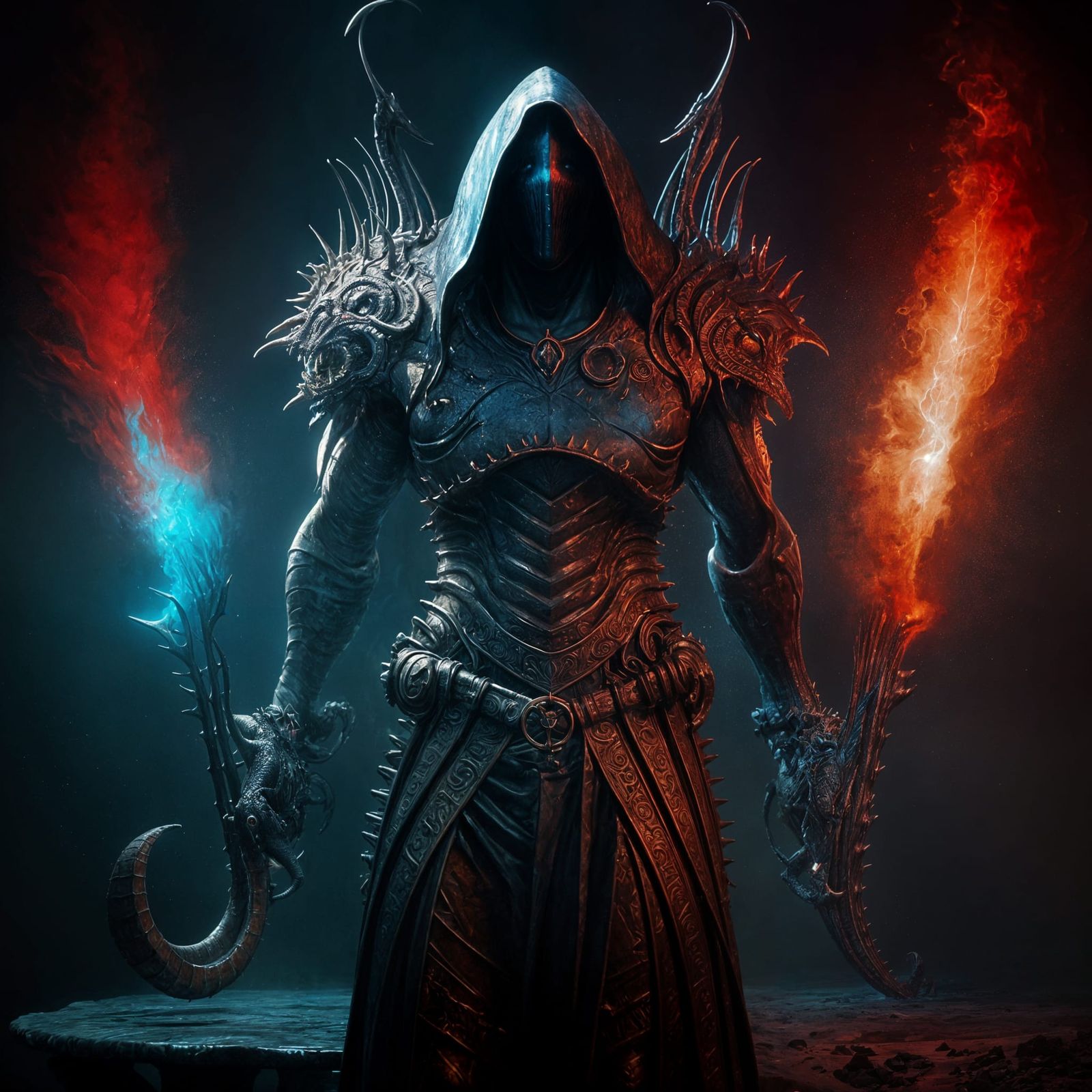 Ichtio-Sapiens Riding Sea Monster in Hyperrealistic Style