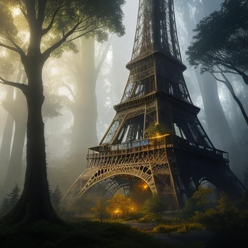 Eiffel Tower in Mystical Forest Concept Art
