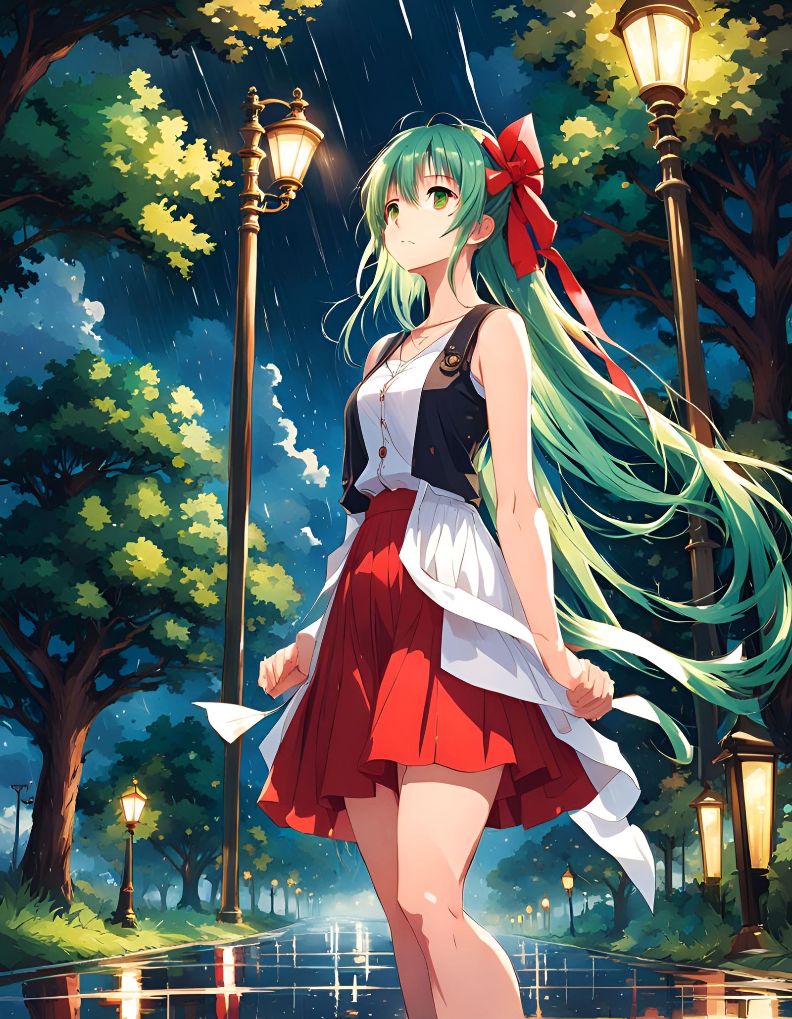 Melancholy Anime Girl Gazing at Rainy Sky