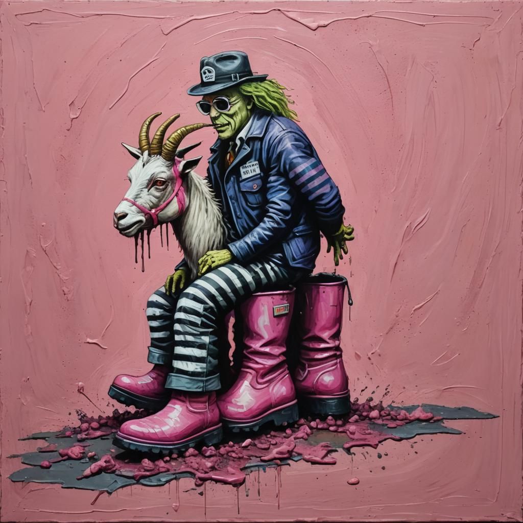 Beetlejuice Biker Goat Rider: Acrylic Painting