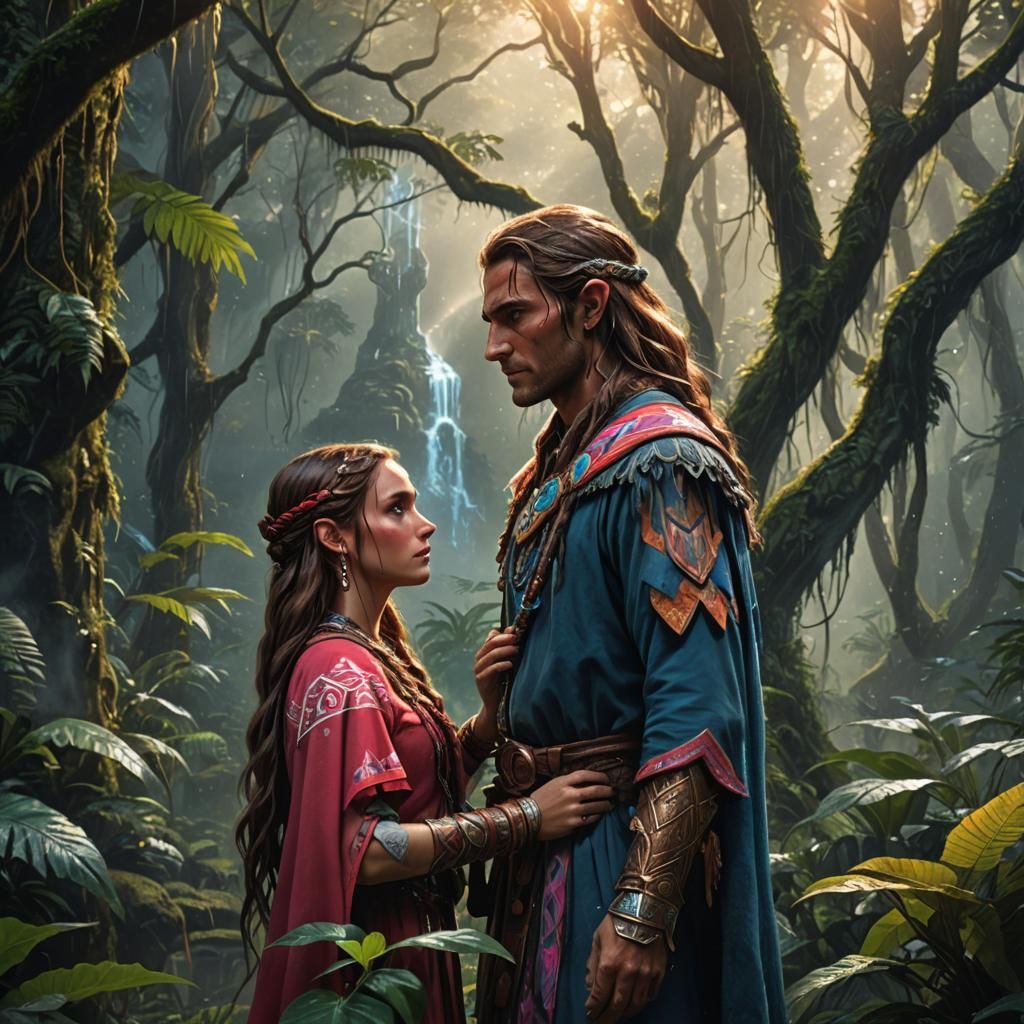 Fantasy Fire Elf Cleric in Rainforest Art