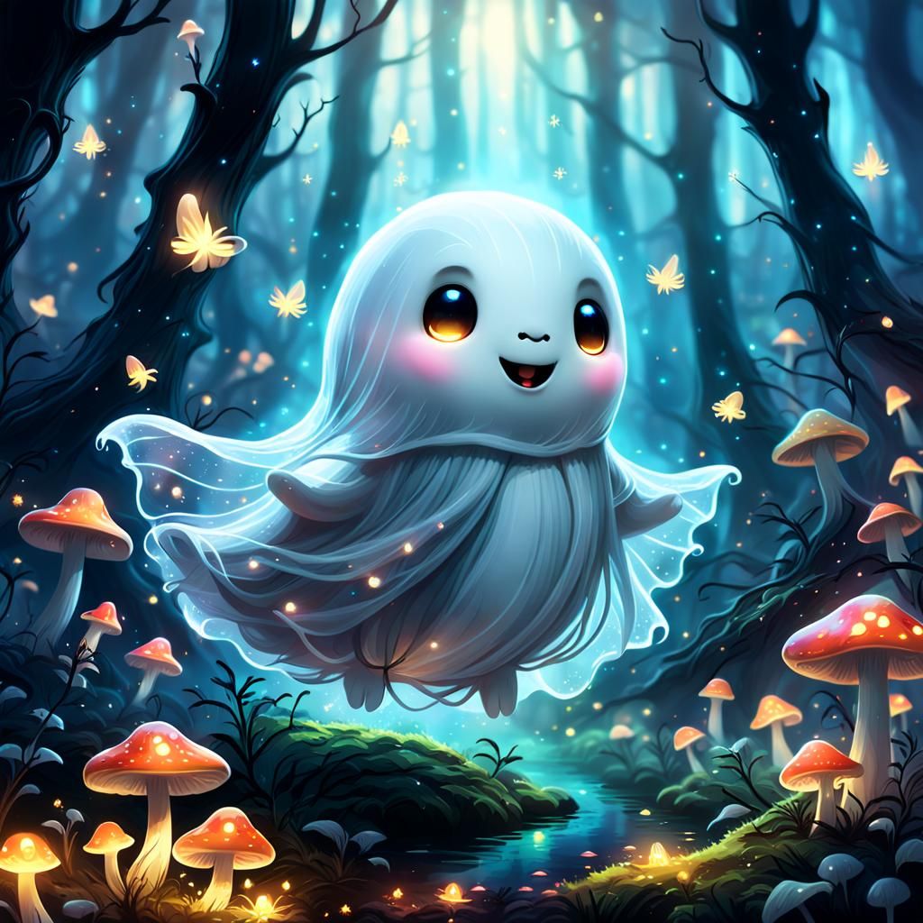 Cute Ghost in Mystical Forest Concept Art