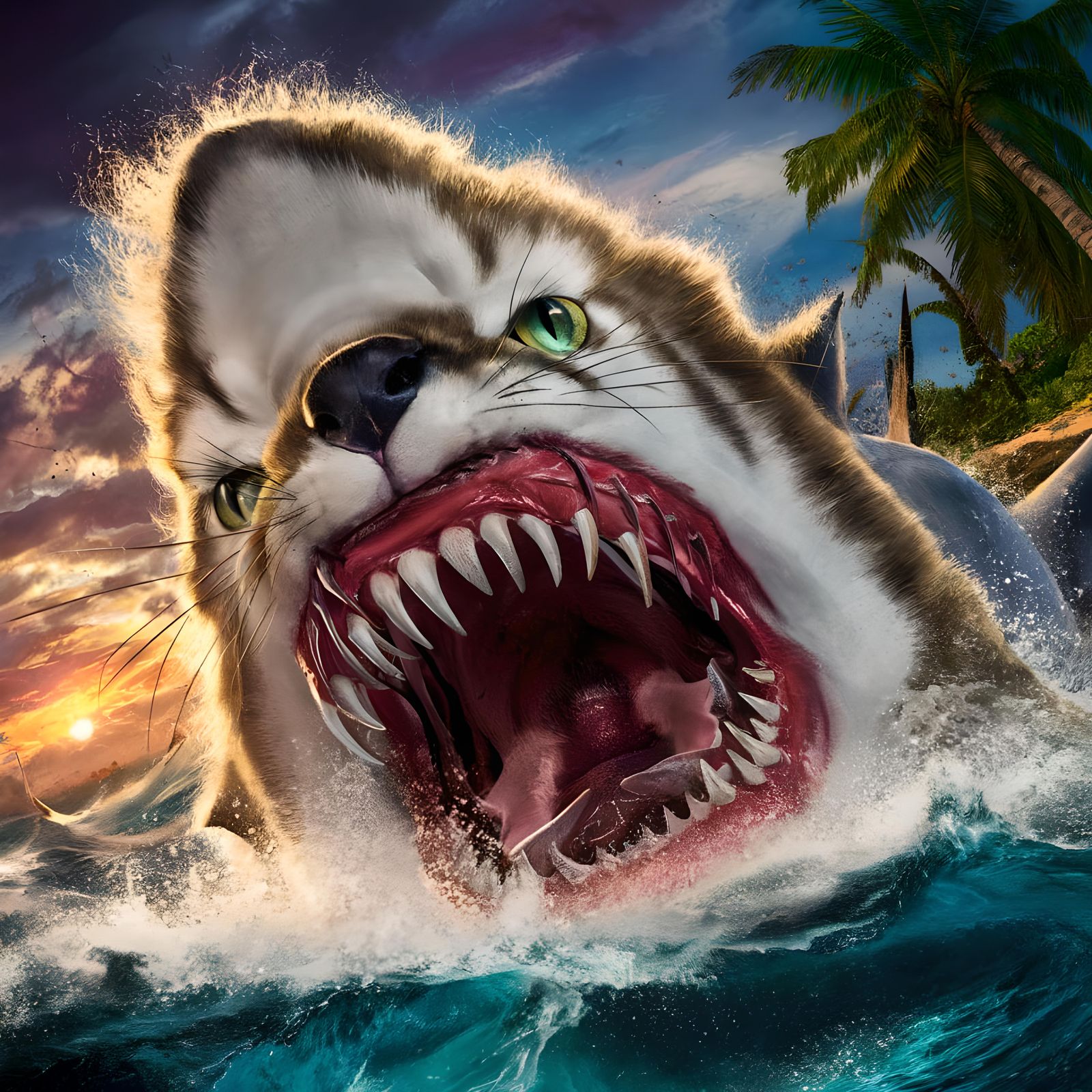 Jaws movie poster with a cat instead of a shark saying “don’...
