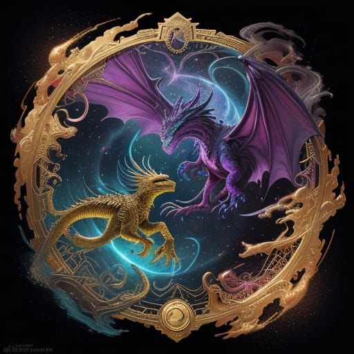 Phoenix Dragon Fire Tarot Cards with Cosmic Galaxy Details