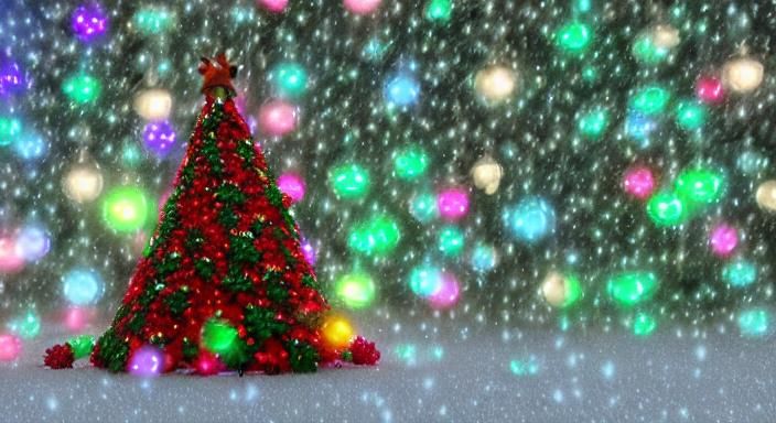 (christmas Trees with lights pink)(Snowflakes) Pixar, Disney, concept art, 3d digital art, Maya 3D, ZBrush Central 3D sh...