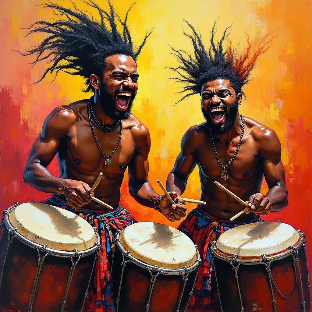 Energetic Drummers in Abstract Expressionist Style