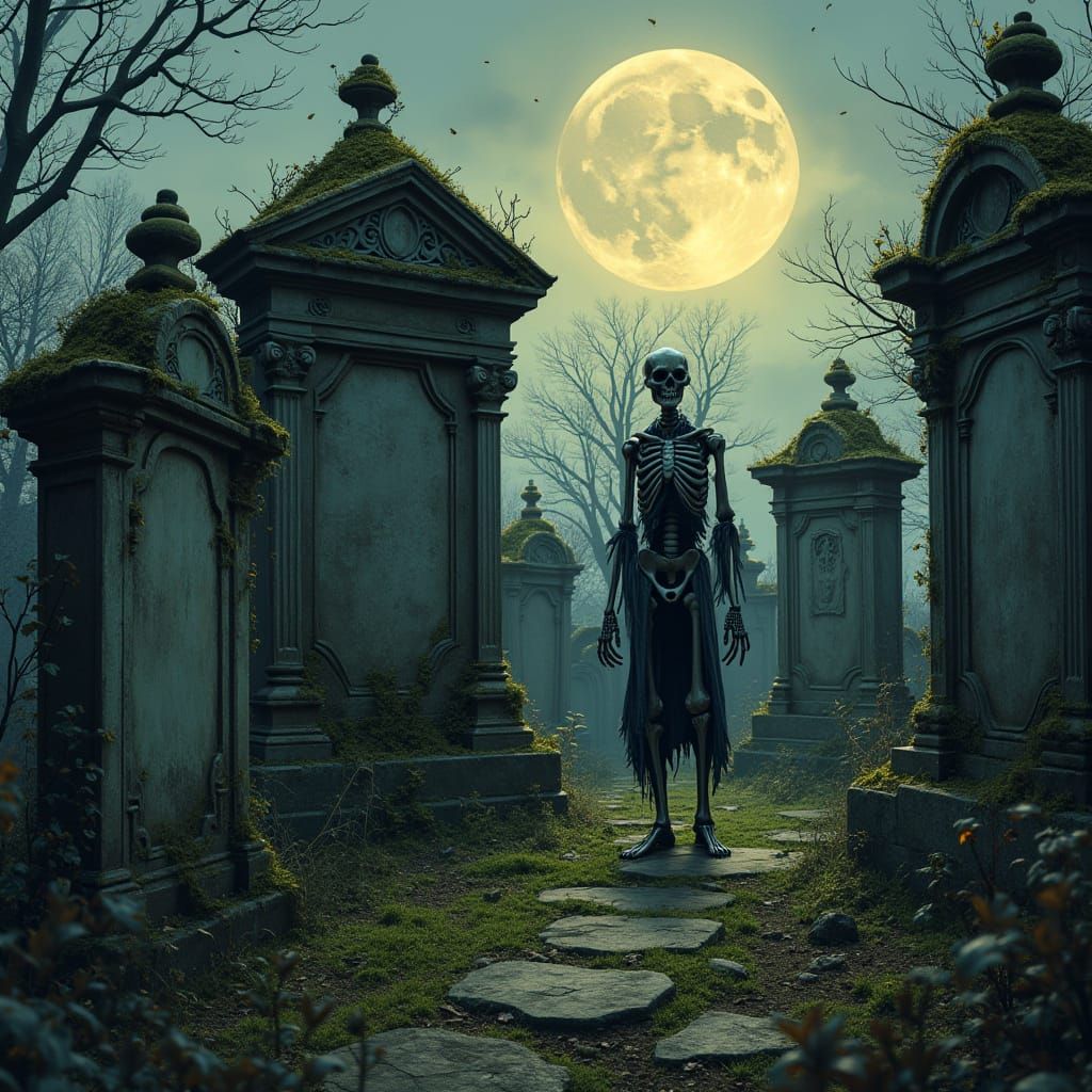 Graveyard Skeletons Rise in Gothic Illustration Style