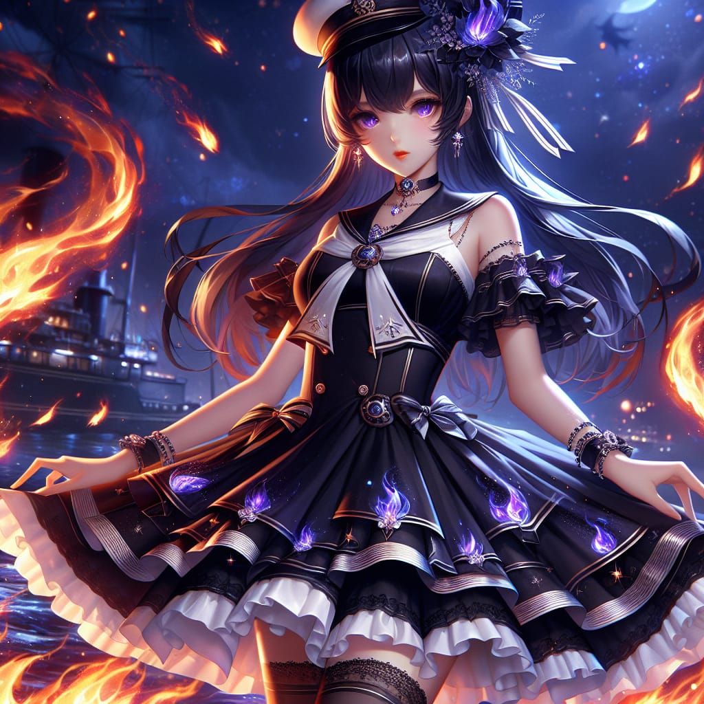 Flaming Sailor Character in Detailed Matte Painting