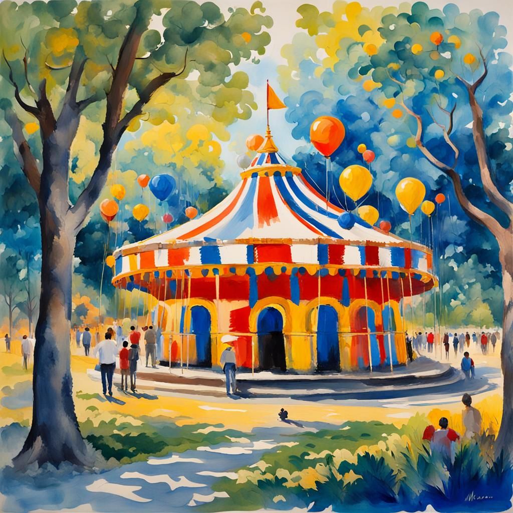 Clown with Balloons in Gouache Impressionist Style