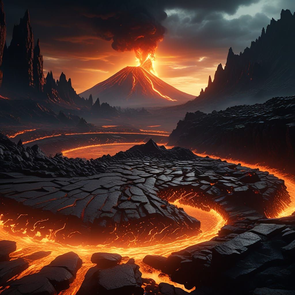 Mystical Volcanic Portal in Golden Light