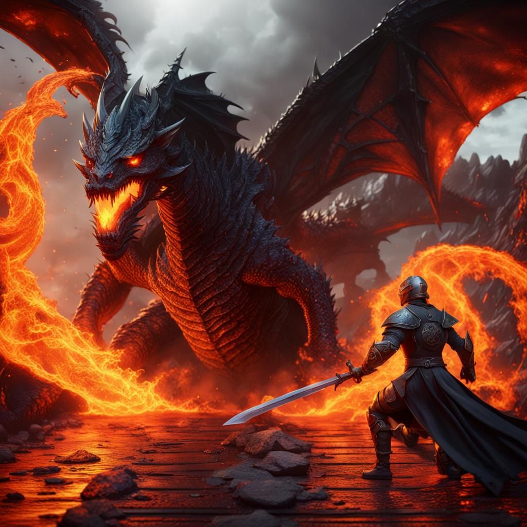 Epic Paladin vs Dragon Fight: Detailed Matte Painting