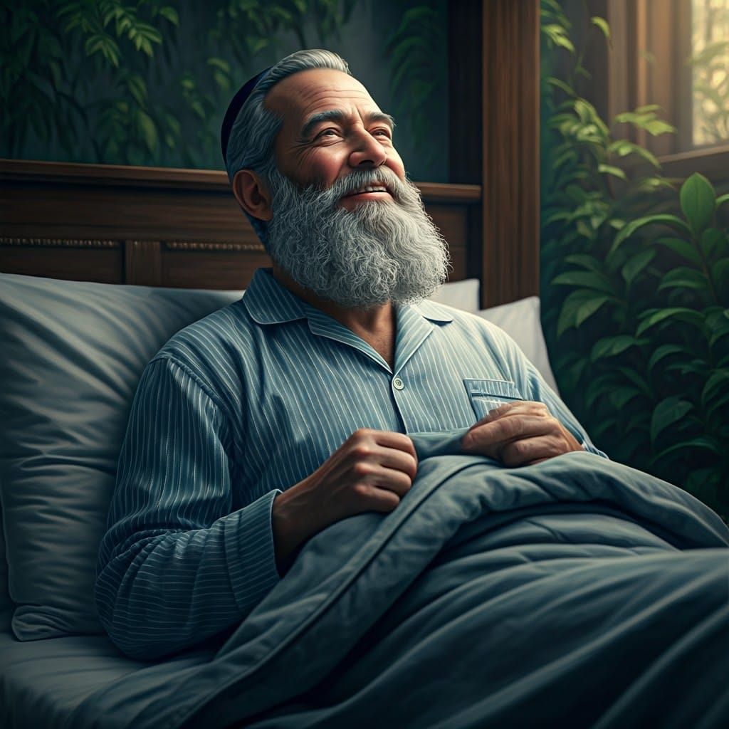 Orthodox Hasidic Man in Euphoric Bliss, Surrounded by Lush D...