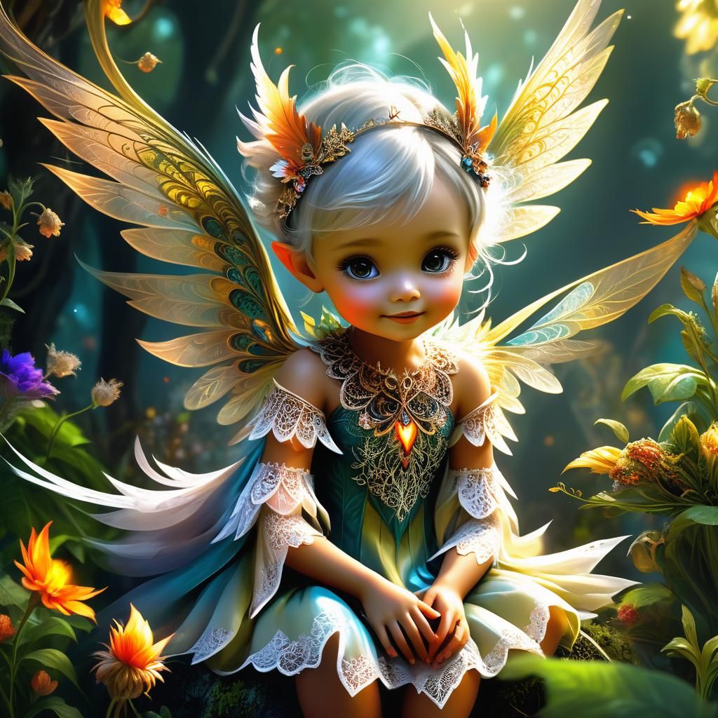 Pixie Watching Phoenix in Mystical Garden