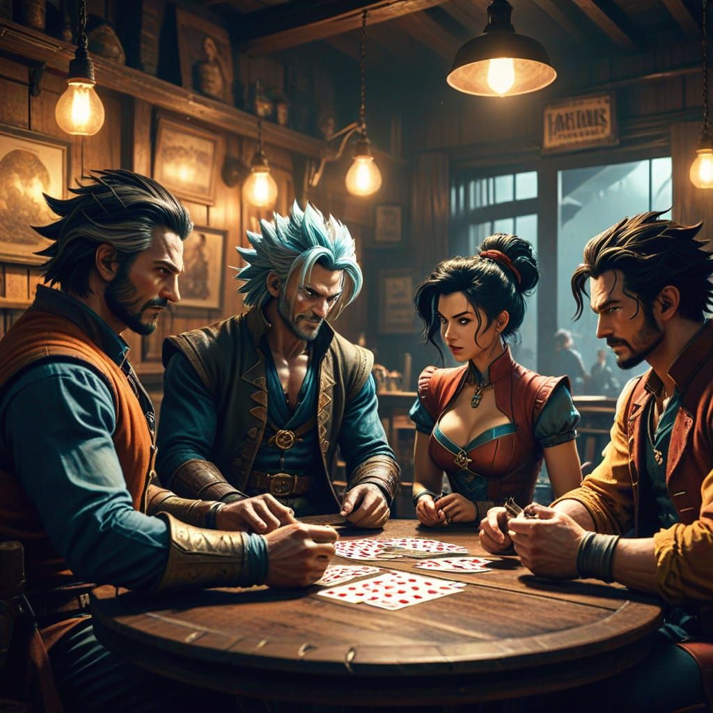Villains Play Cards in Dusty Western Saloon