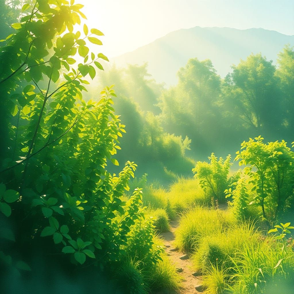 Lush Green Landscape in Watercolor Style, 8K